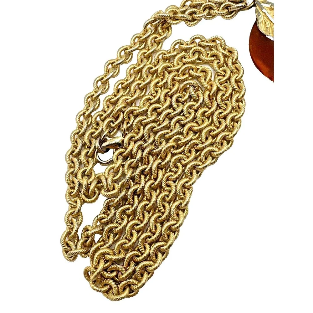 Vintage Tassel Necklace Long Gold Tone Chain Leaf Ring Statement Boho 33